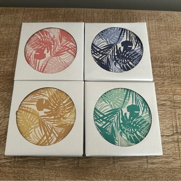 Beach House Coasters | Tropical Leaf Ceramic Set of 4 - Picture 4 of 6